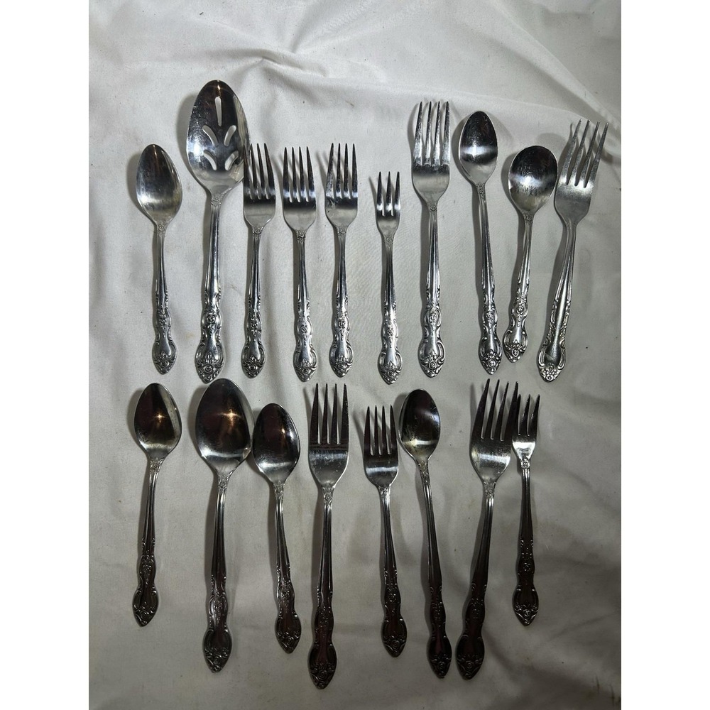 VTG 18 pcs Forks Knives Spoons Imperial Stainless Floral Flatware